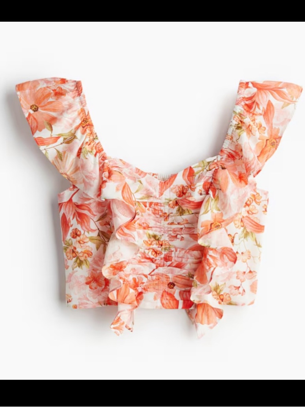 H&M Floral Linen Blend Ruffle Crop Top Cottagecore Boho Coquette XXL